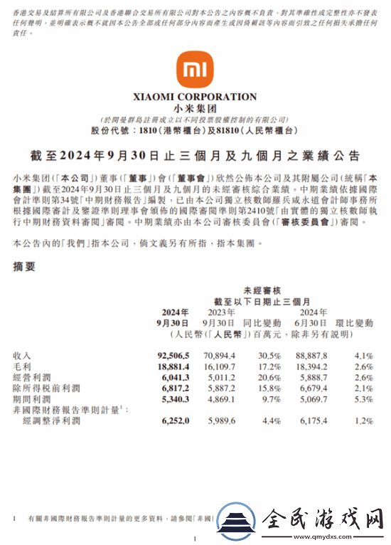 小米史上最强业绩！小米第三季收入创历史新高